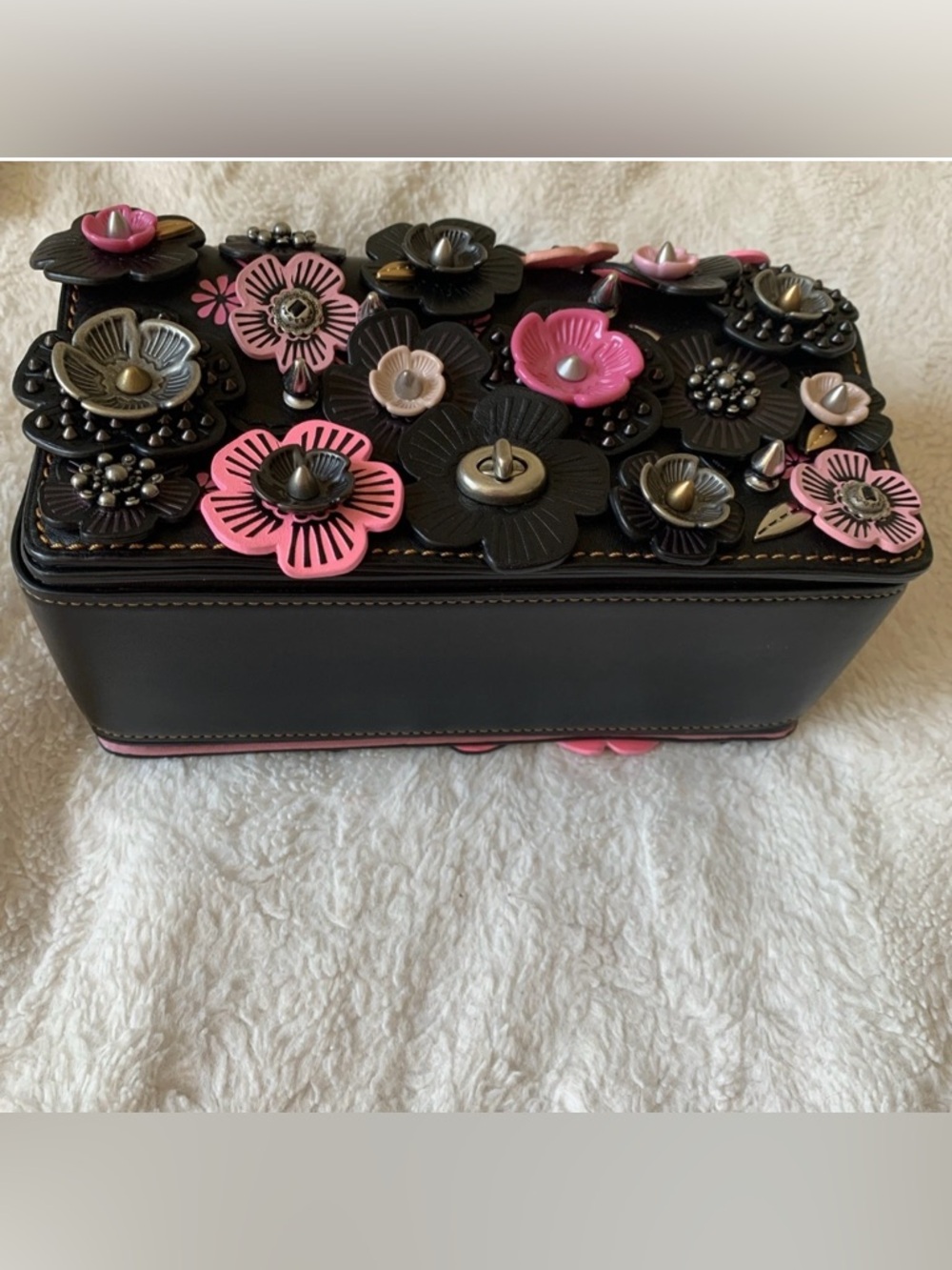 Coach 1941 Black Pink Tea Rose Appliqué Double Dinky Bag - Picture 10 of 16